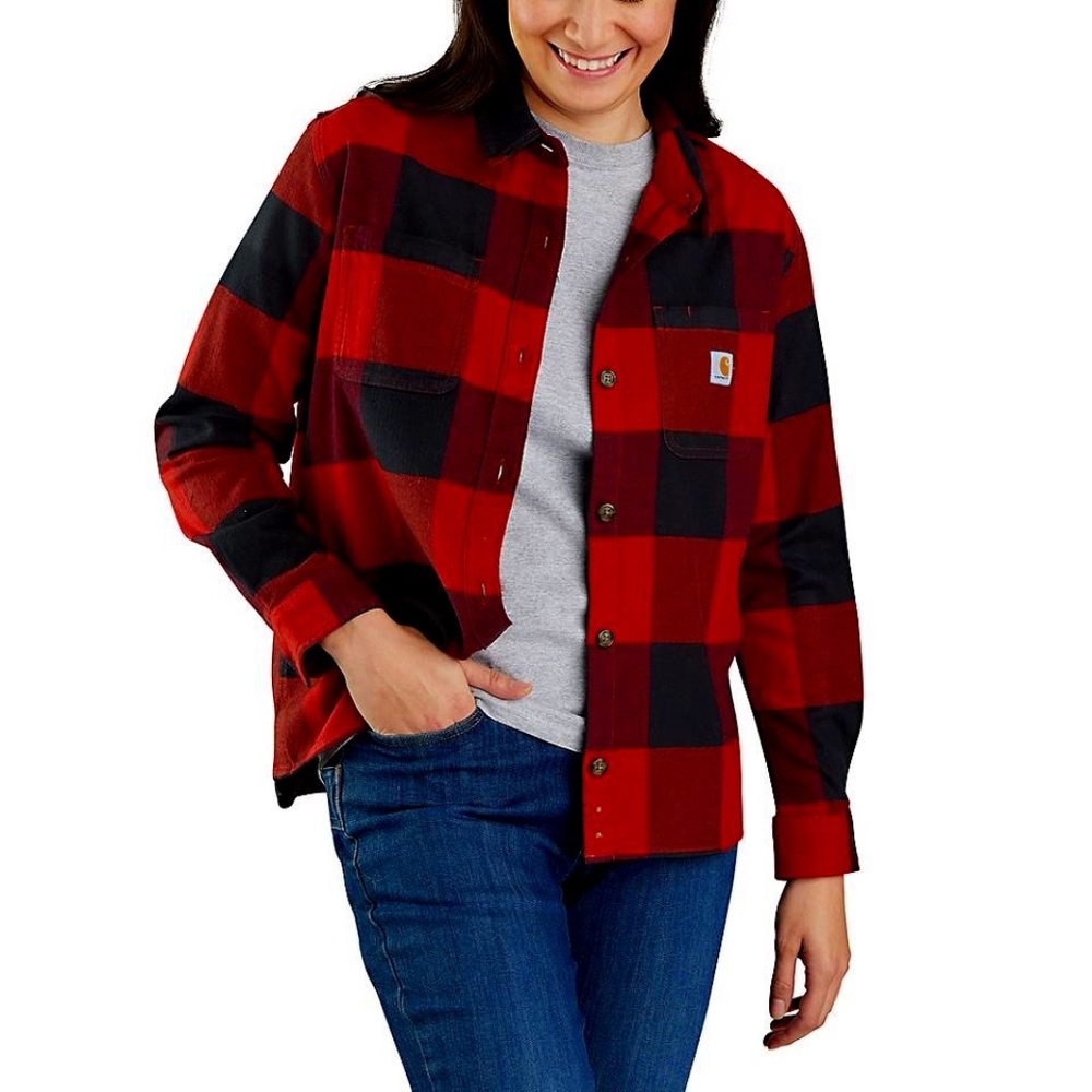 Carhartt Women's Rugged Flex Loose Fit Midnight Flannel Long-Sleeve Plaid Shirt